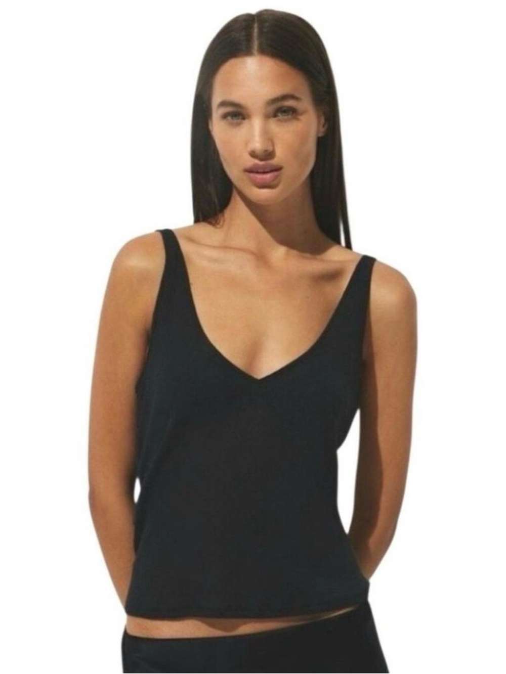 Skims Sheer Cotton V-neck Tank in Soot